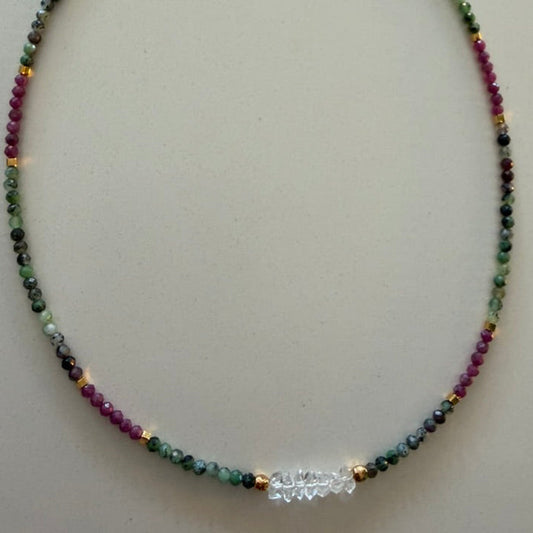 Sacred Flame — Ruby, Ruby Fuchsite & Herkimer Diamond Necklace, 18ct Gold Vermeil