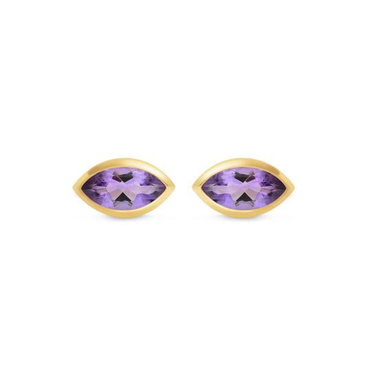 Eye Amethyst & 18kt Yellow Gold/Sterling Silver Stud Earrings