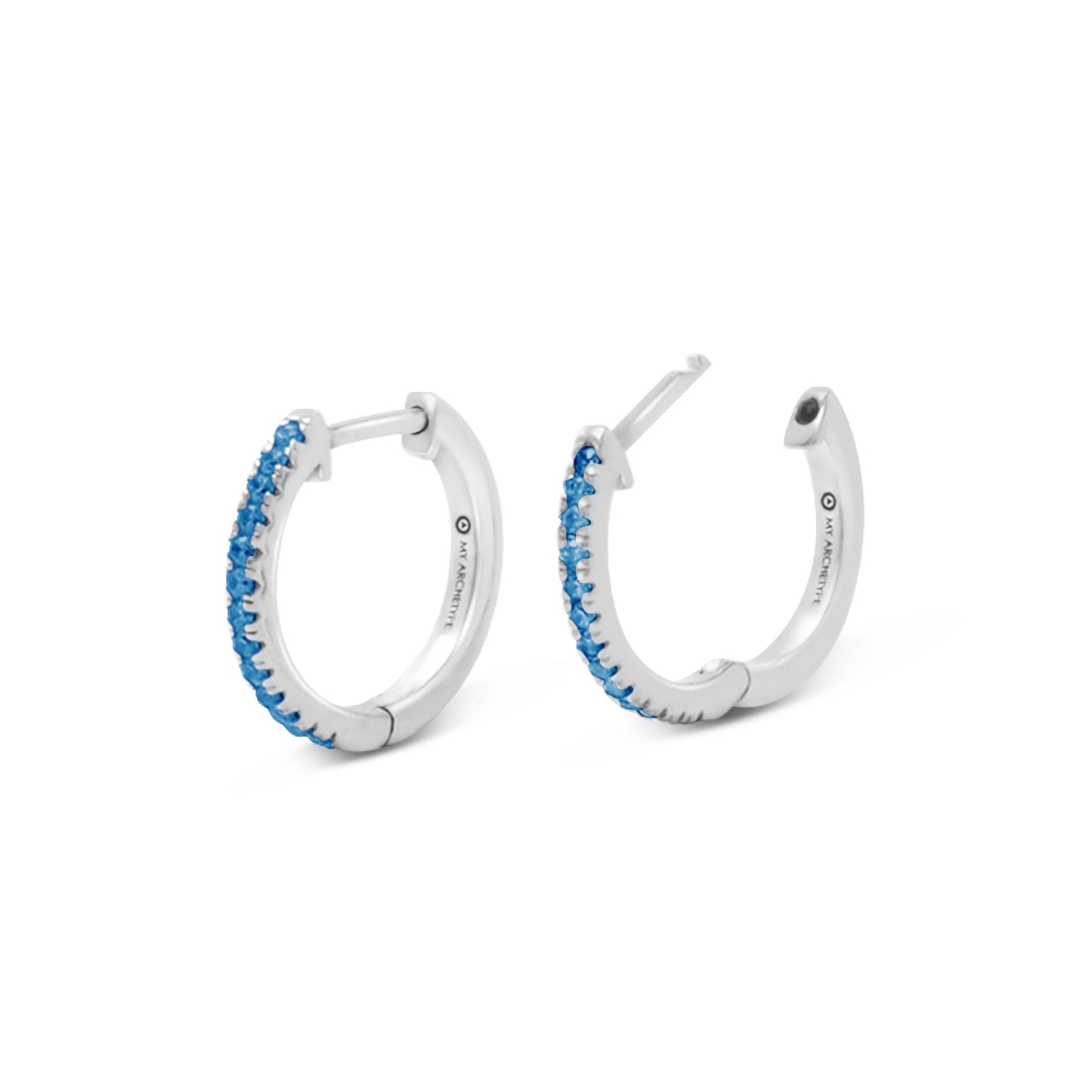 Blue Zircon Mini Pave Huggies Sterling Silver Stud Earrings