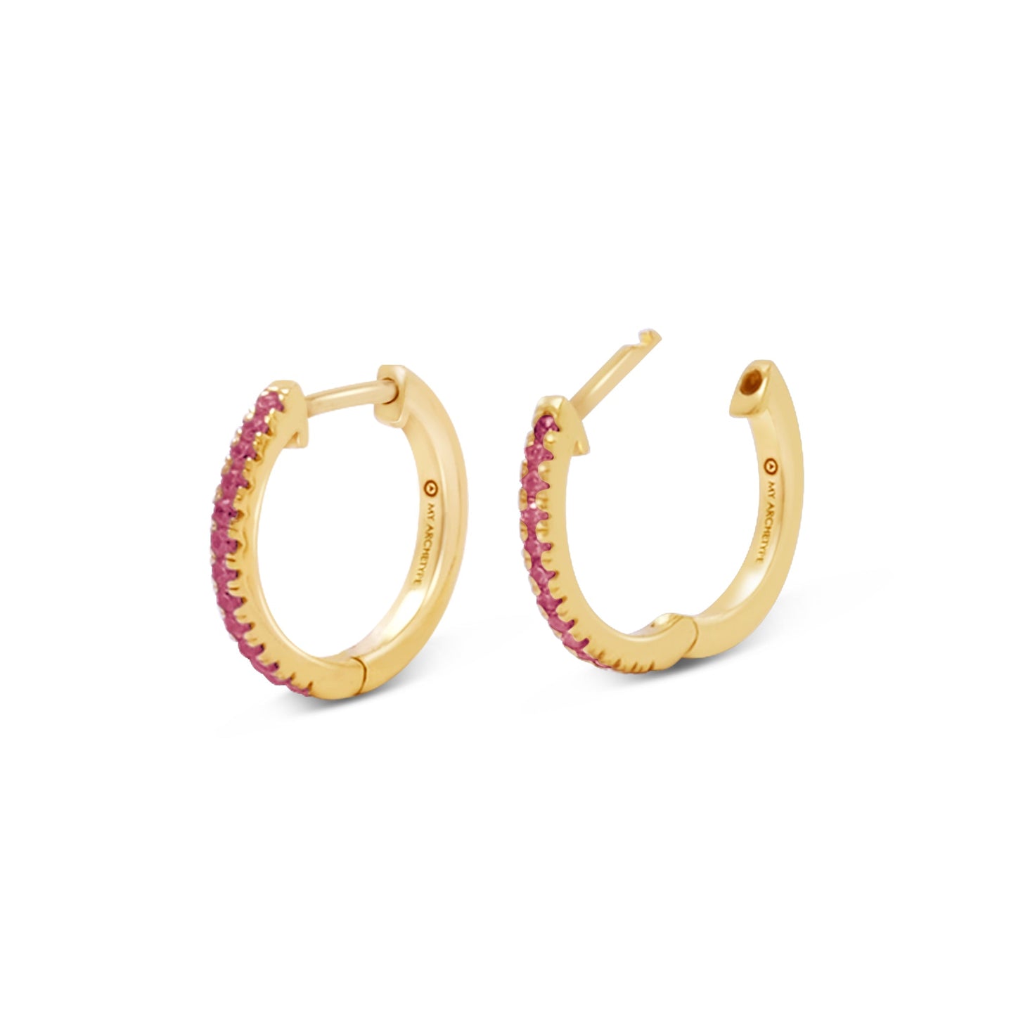 Ruby Mini Pave Huggies 18kt Yellow Gold/Sterling Silver Stud Earrings
