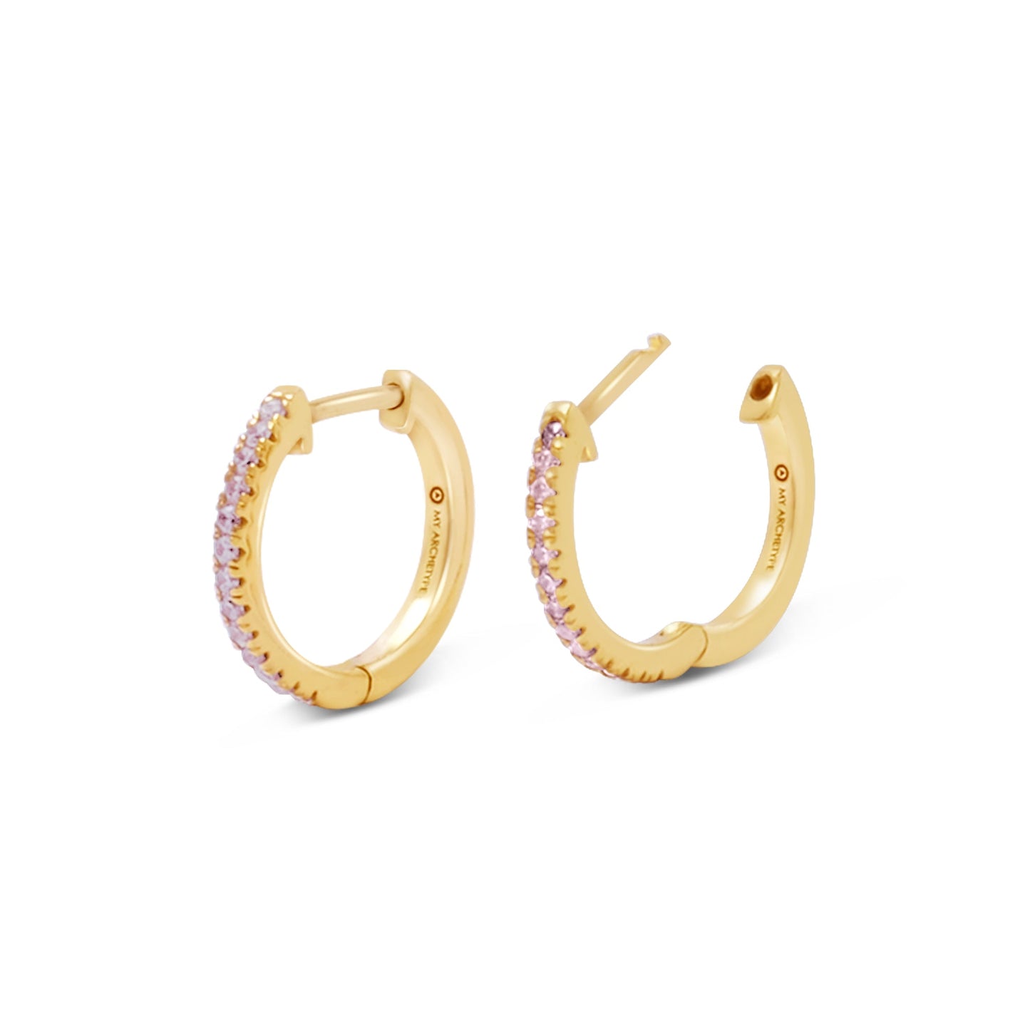 Pink Zircon Mini Pave Huggies 18kt Yellow Gold/Sterling Silver Stud Earrings
