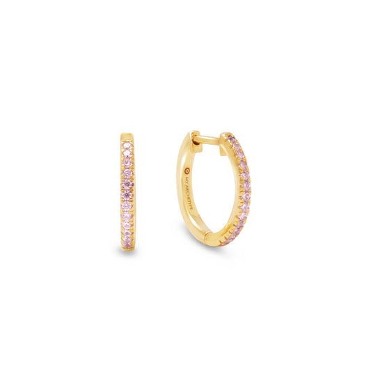 Pink Zircon Mini Pave Huggies 18kt Yellow Gold/Sterling Silver Stud Earrings
