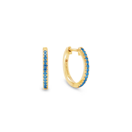 Blue Zircon Mini Pave Huggies 18kt Yellow Gold/Sterling Silver Stud Earrings