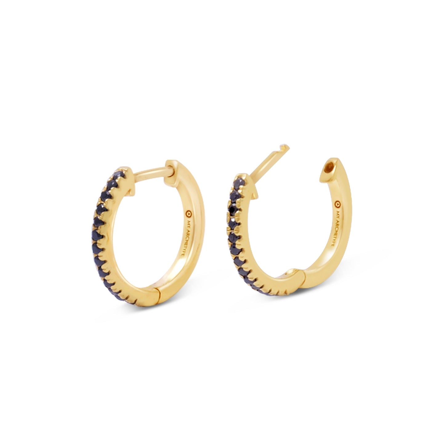 My Archetype Black Zircon Mini Pave Huggies 18kt Yellow Gold/Sterling Silver Stud Earrings