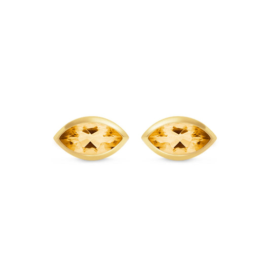 Eye Citrine & 18kt Yellow Gold/Sterling Silver Stud Earrings