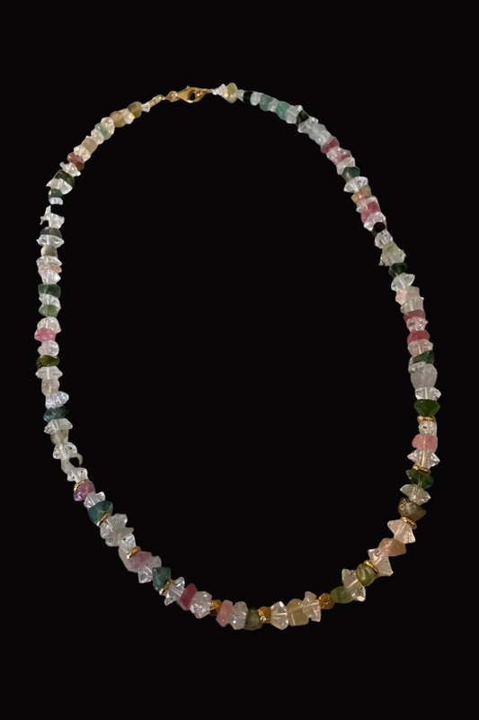 Prism of Light 55 — Herkimer Diamond & Tourmaline Necklace, 18ct Gold Vermeil by My Archetype