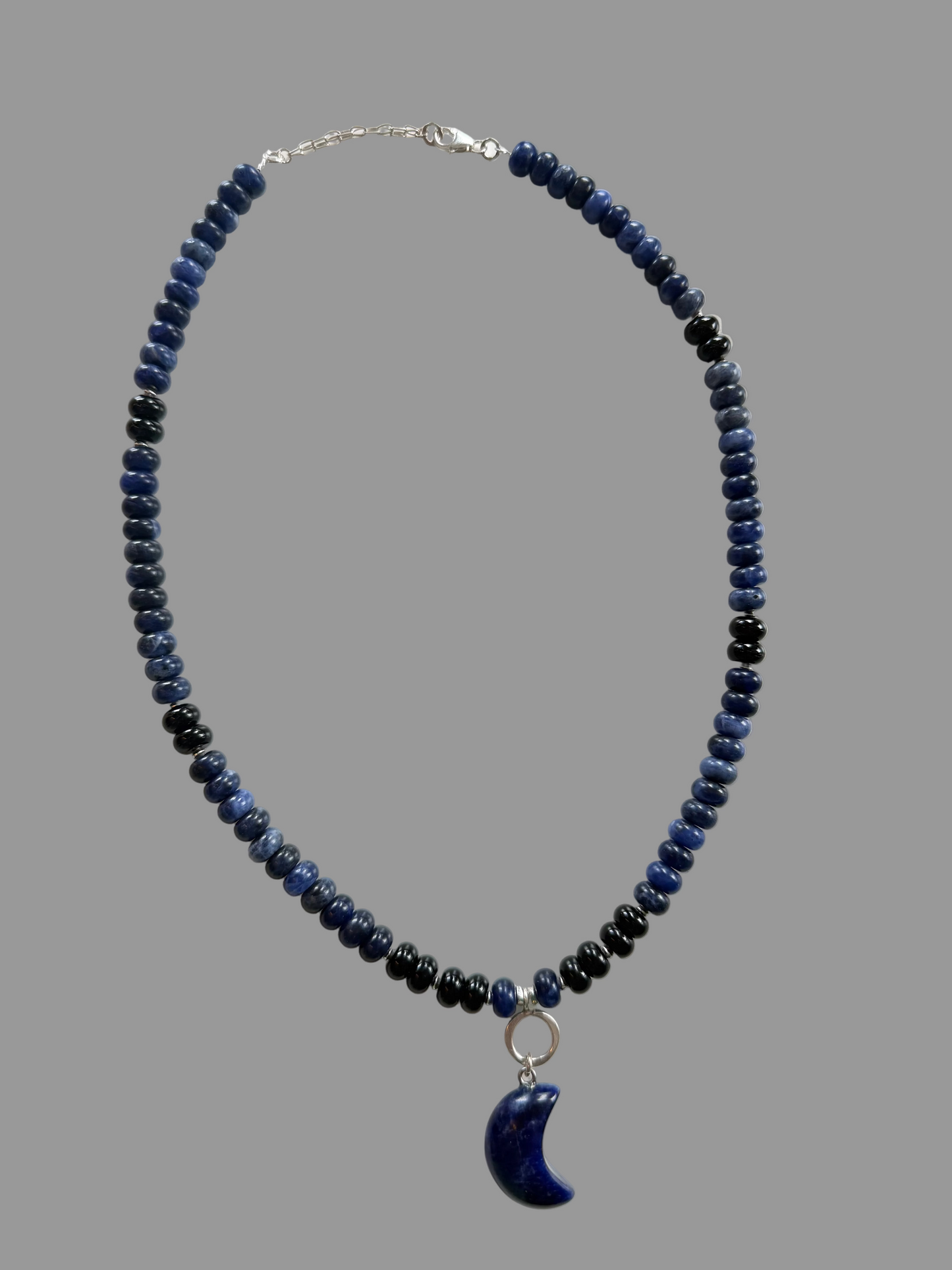 Moon Oracle — Sodalite; Black Onyx Necklace, Sterling Silver Necklace