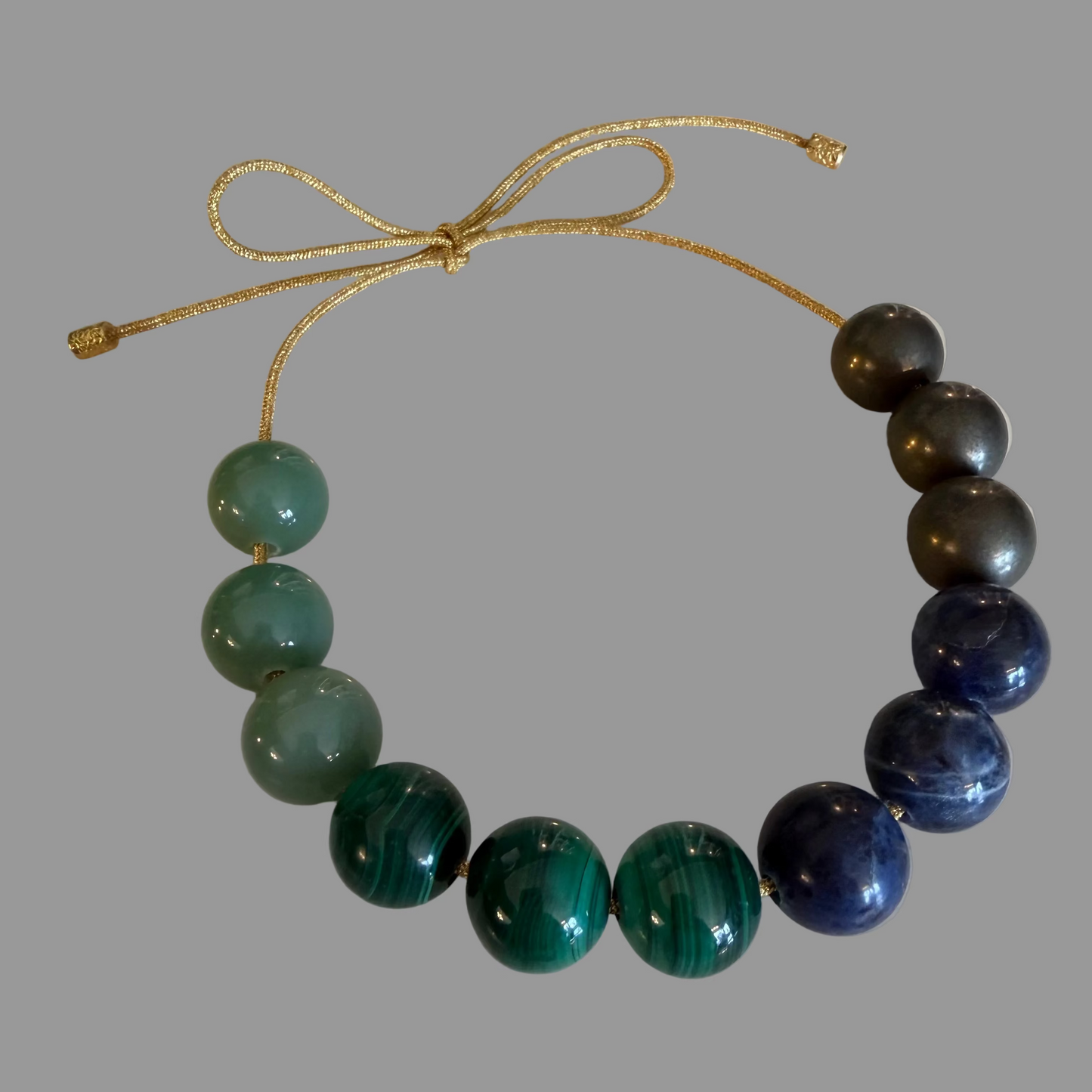 Elixer Alchemy— Aventurine, Malachite, Sodalite & Pyrite Lurex Cord Necklace