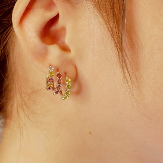Hoop Huggies Sterling Silver Earrings- Peridot or Pink Tourmaline or Multi-Gemstone