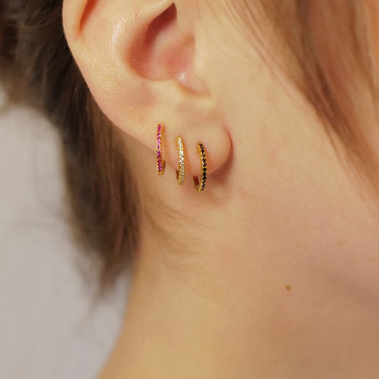 My Archetype Black Zircon Mini Pave Huggies 18kt Yellow Gold/Sterling Silver Stud Earrings