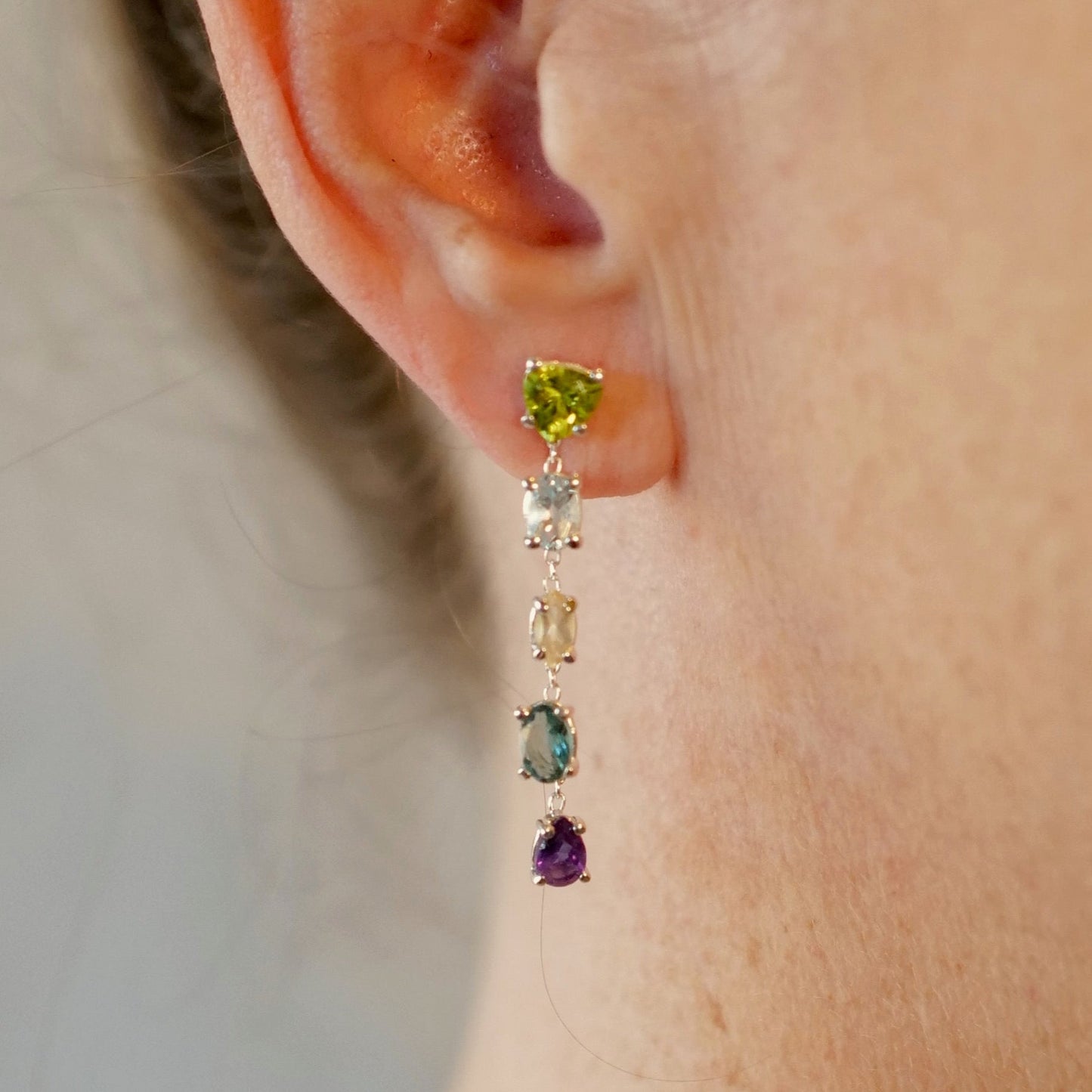 Multi-Gemstone Drop Sterling Silver Earrings