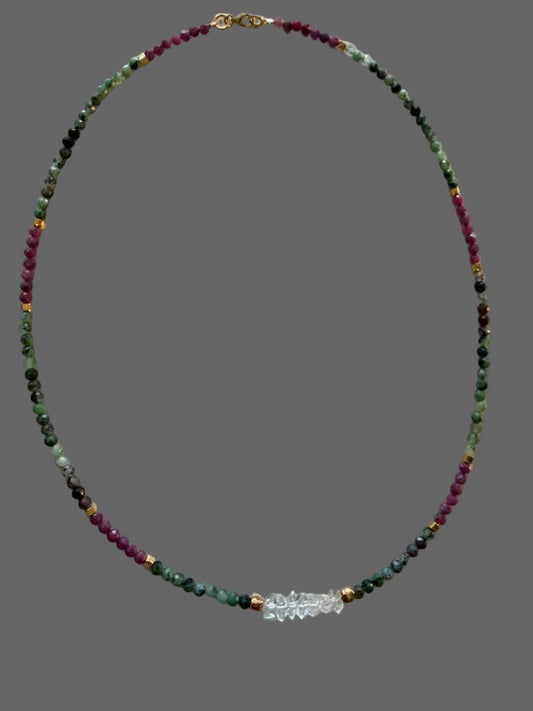 Sacred Flame — Ruby, Ruby Fuchsite & Herkimer Diamond Necklace, 18ct Gold Vermeil