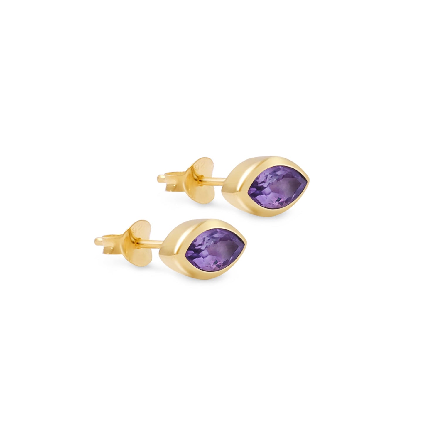 Eye Amethyst & 18kt Yellow Gold/Sterling Silver Stud Earrings