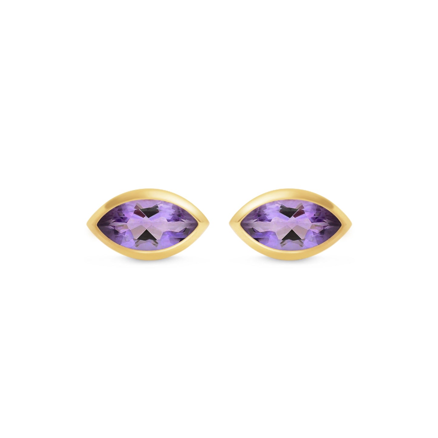 Eye Amethyst & 18kt Yellow Gold/Sterling Silver Stud Earrings