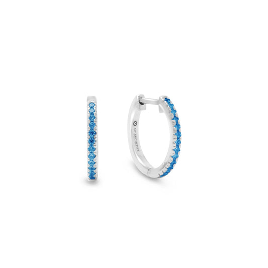 Blue Zircon Mini Pave Huggies Sterling Silver Stud Earrings