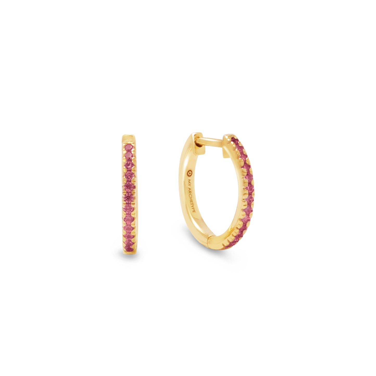 Ruby Mini Pave Huggies 18kt Yellow Gold/Sterling Silver Stud Earrings