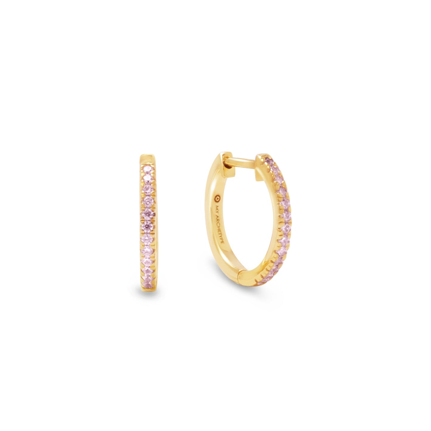 Pink Zircon Mini Pave Huggies 18kt Yellow Gold/Sterling Silver Stud Earrings