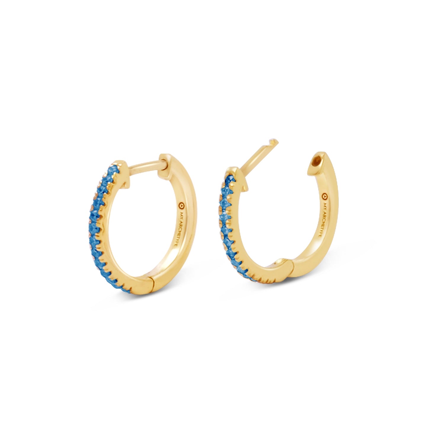 Blue Zircon Mini Pave Huggies 18kt Yellow Gold/Sterling Silver Stud Earrings