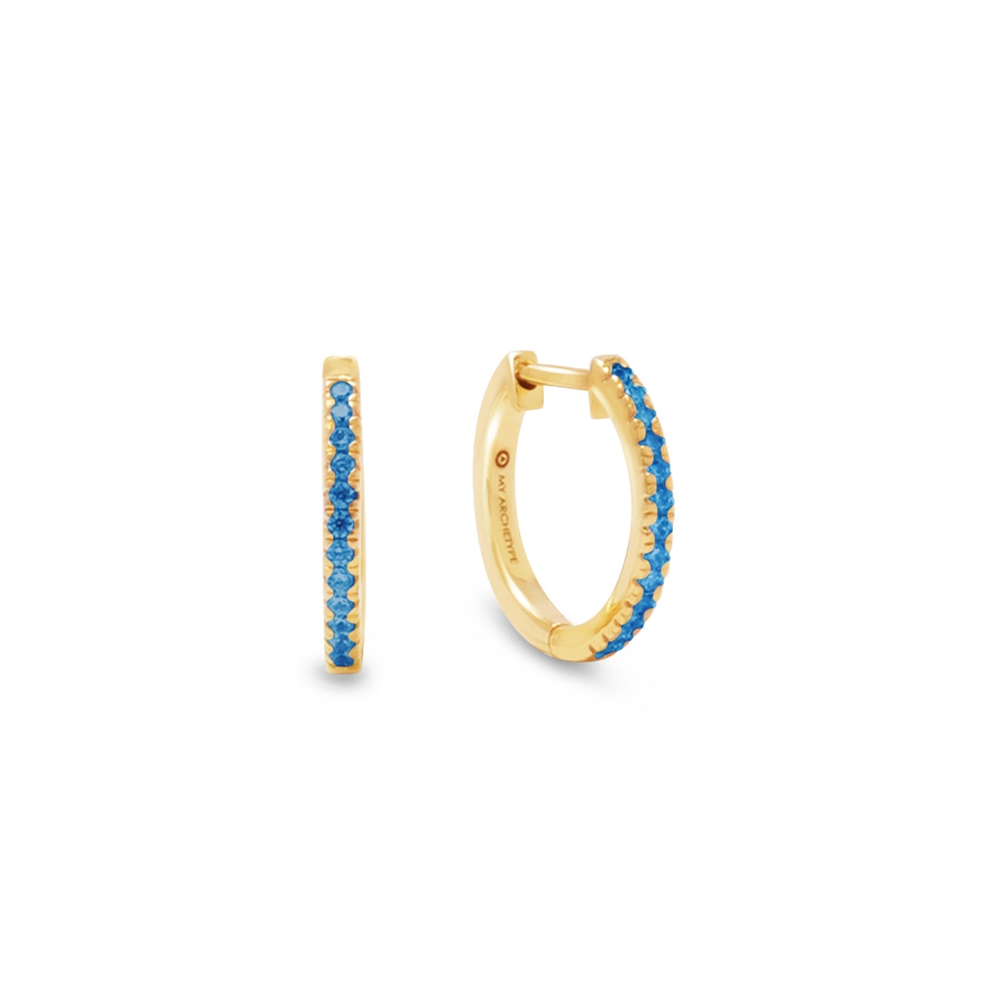 Blue Zircon Mini Pave Huggies 18kt Yellow Gold/Sterling Silver Stud Earrings