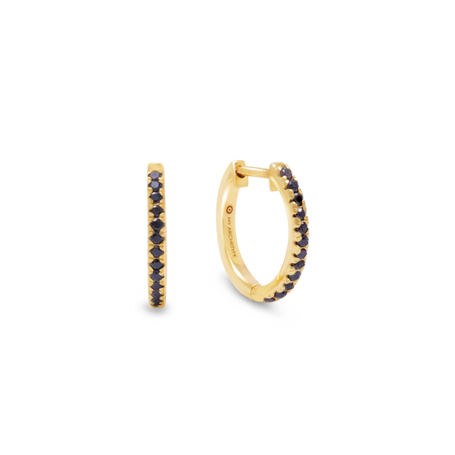 My Archetype Black Zircon Mini Pave Huggies 18kt Yellow Gold/Sterling Silver Stud Earrings