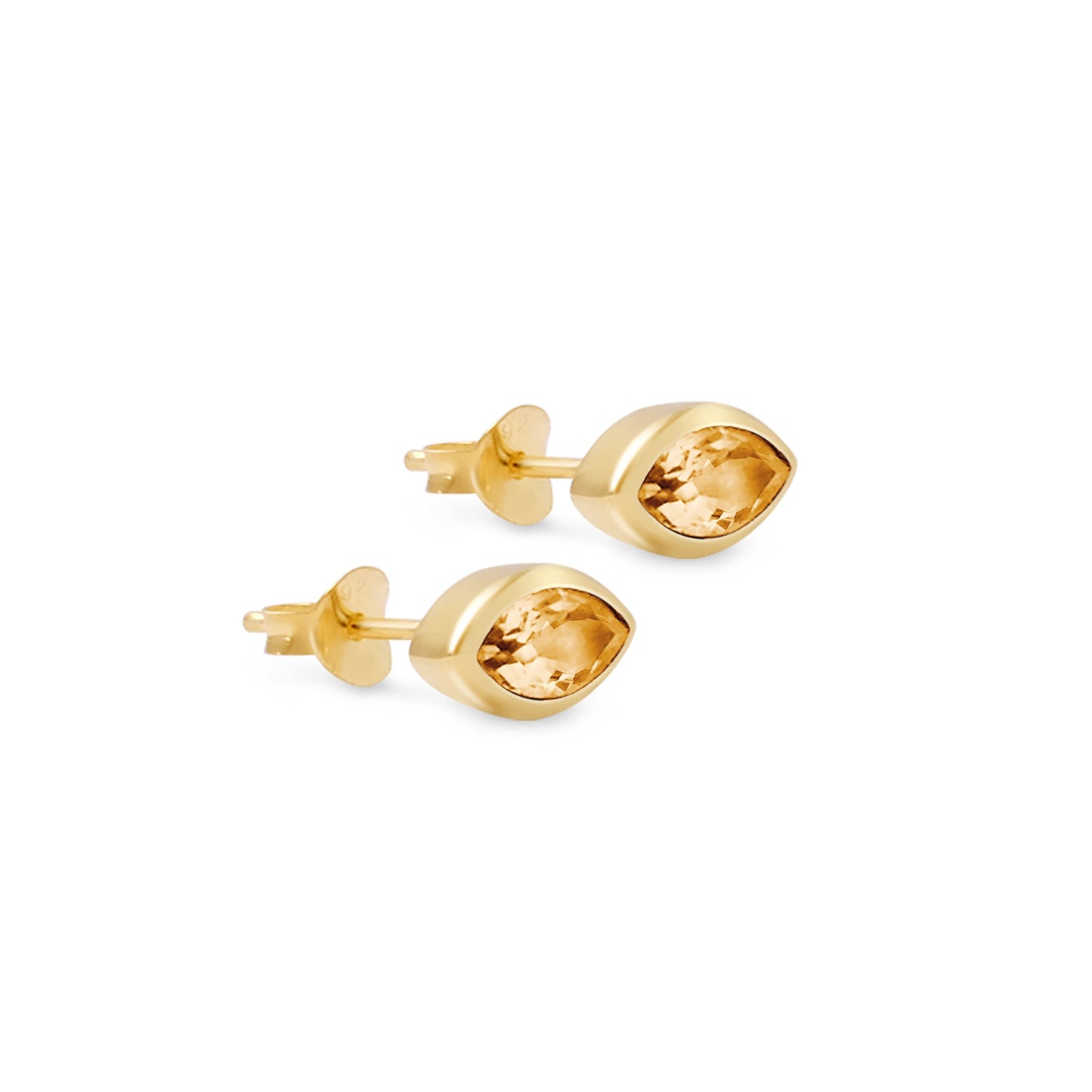 Eye Citrine & 18kt Yellow Gold/Sterling Silver Stud Earrings