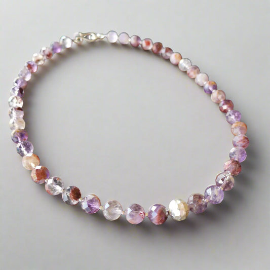 AMETHYST FACETED ROUND BEAD & STERLING SILVER NECKLACE