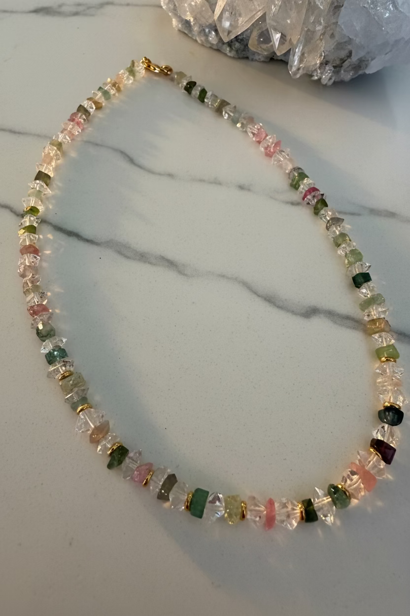 Prism of Light 54 — Herkimer Diamond & Tourmaline Necklace, 18ct Gold Vermeil by My Archetype (Copy)