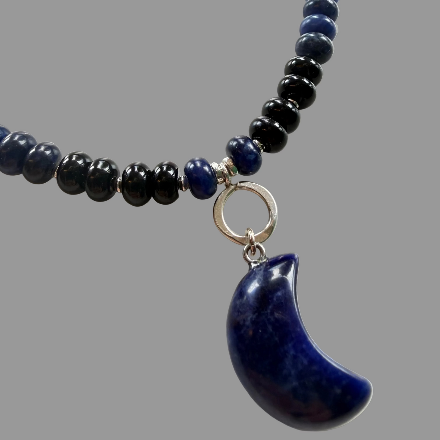 Moon Oracle — Sodalite; Black Onyx Necklace, Sterling Silver Necklace