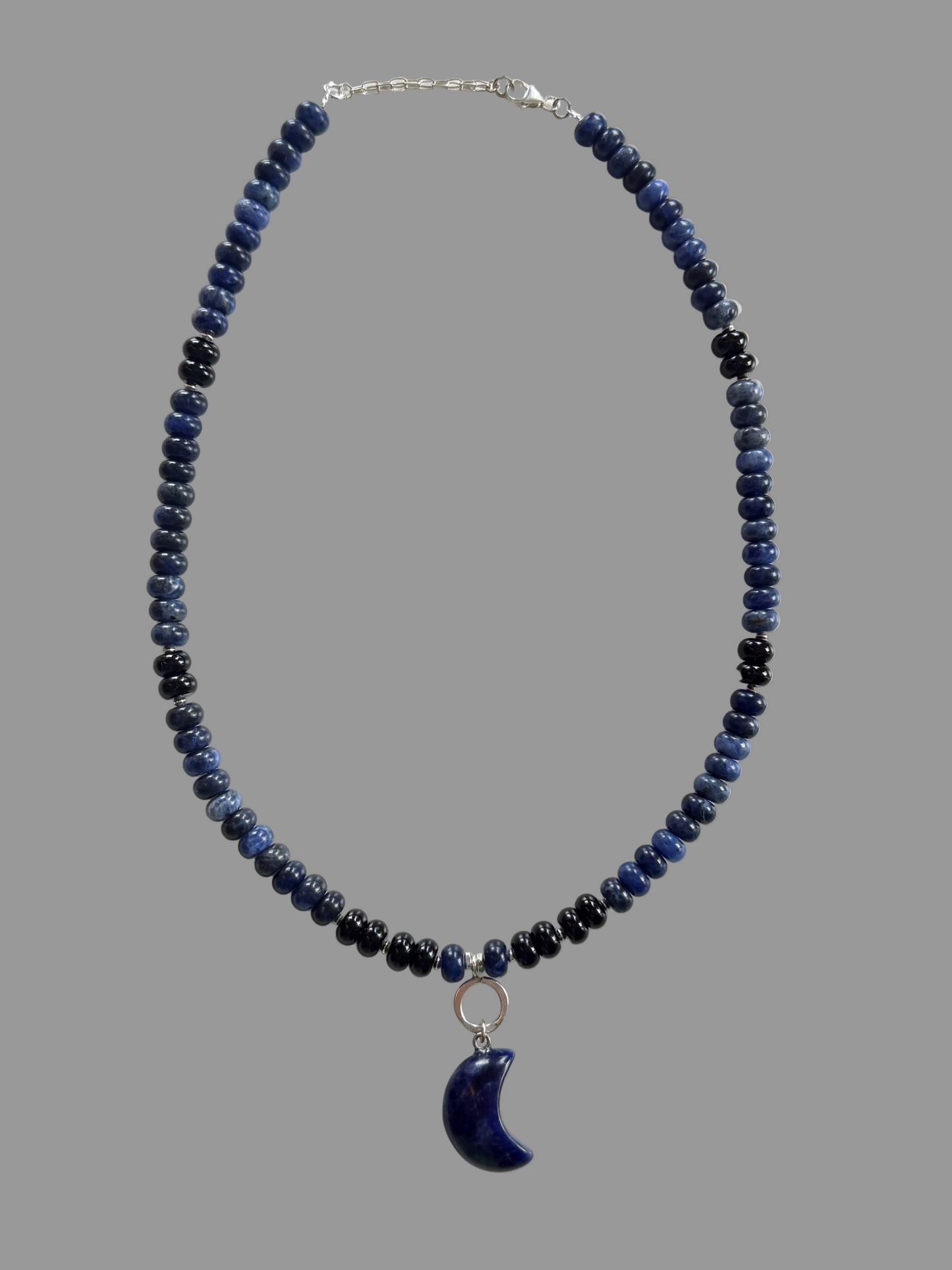 Moon Oracle — Sodalite; Black Onyx Necklace, Sterling Silver Necklace