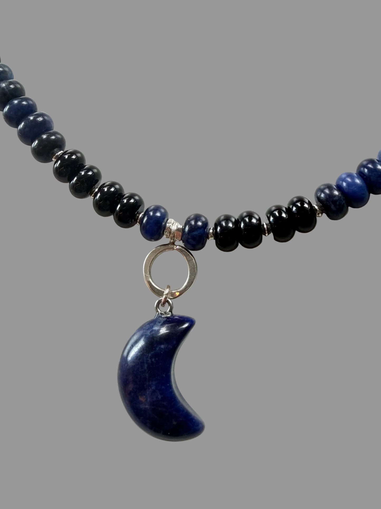 Moon Oracle — Sodalite; Black Onyx Necklace, Sterling Silver Necklace