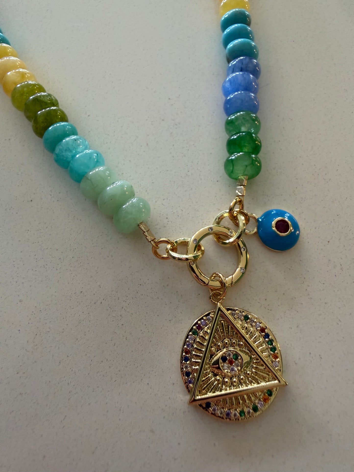 Candy Jade Necklace with Eye Charm Talismans