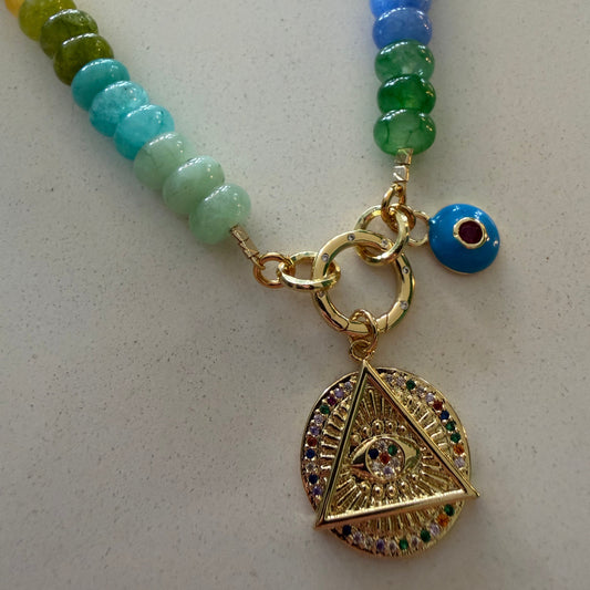 Candy Jade Necklace with Eye Charm Talismans