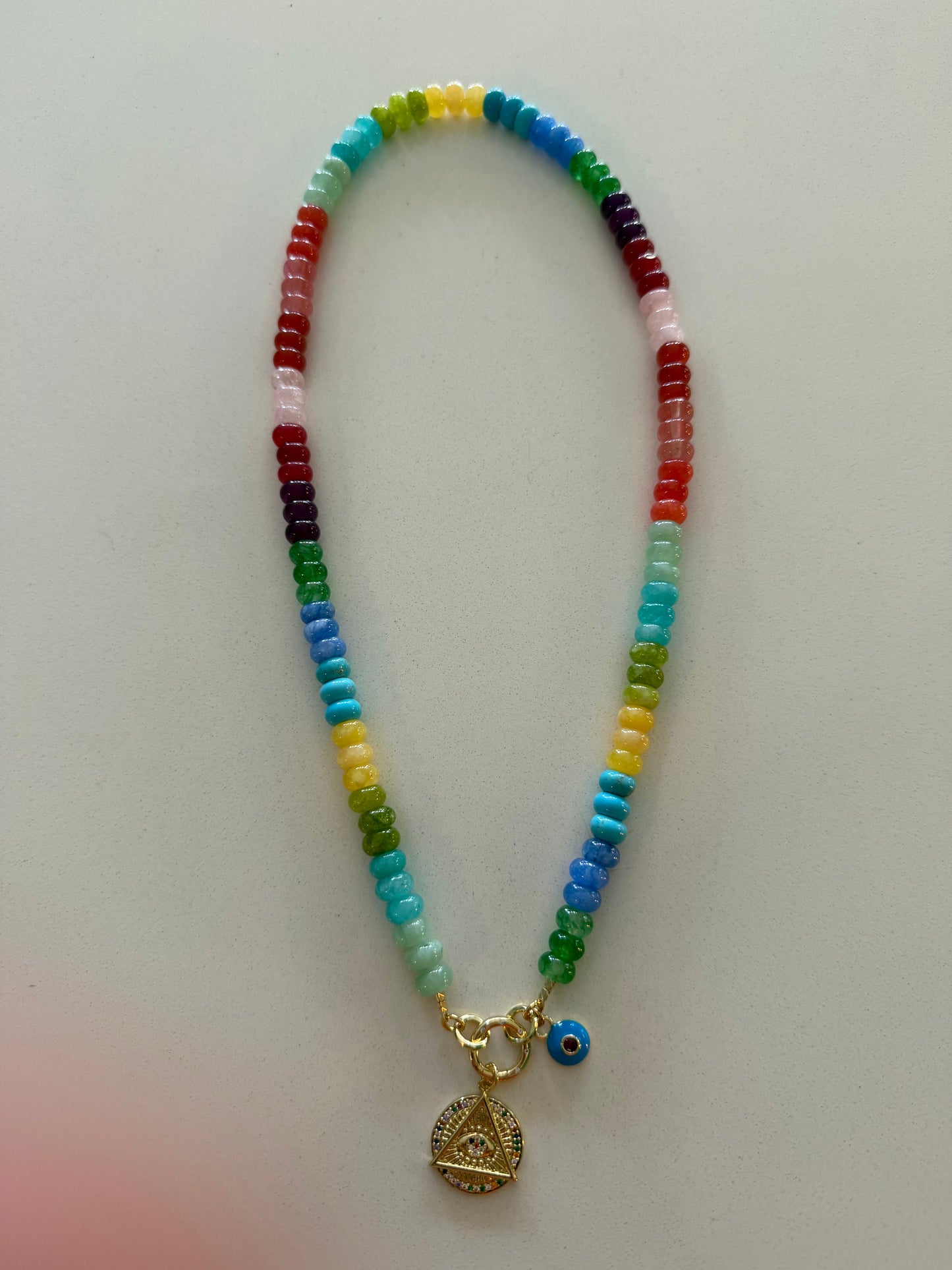 Candy Jade Necklace with Eye Charm Talismans
