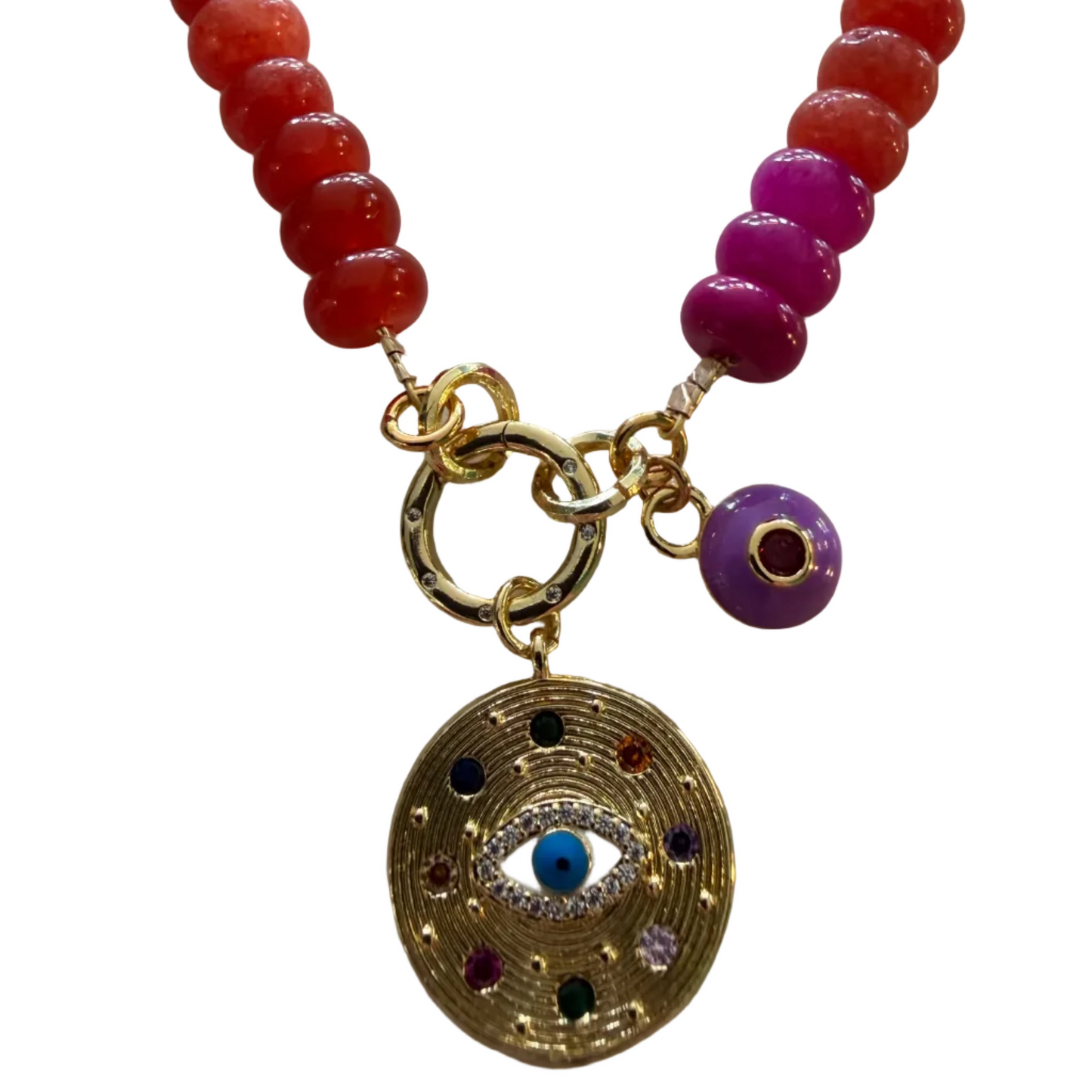 Candy Jade Necklace with Eye Charm Talismans