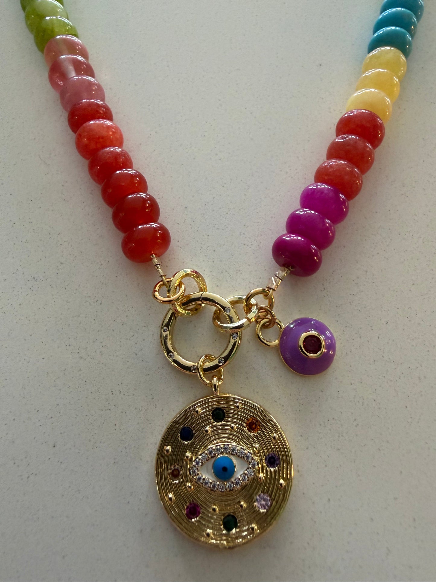 Candy Jade Necklace with Eye Charm Talismans