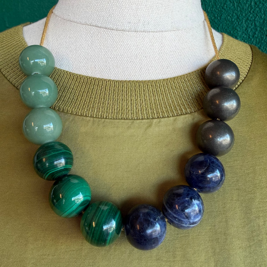 Elixer Alchemy— Aventurine, Malachite, Sodalite & Pyrite Lurex Cord Necklace