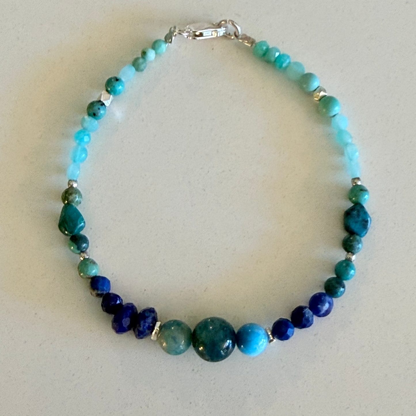 Turquoise/Lapis Lazuli/Amazonite/Apatite  Gemstone Bead Bracelet — Fine Silver & Sterling Silver
