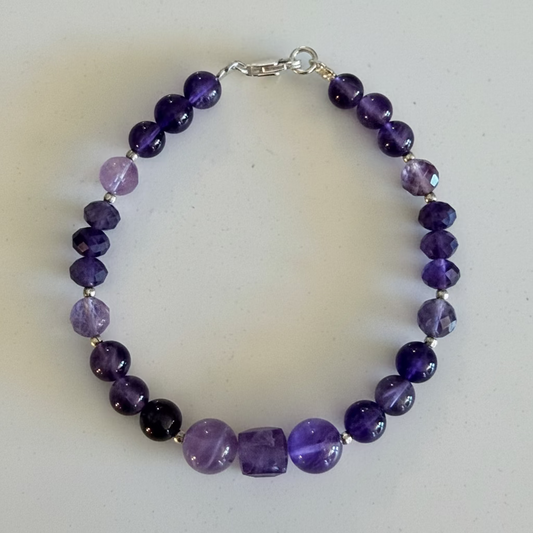 Amethyst Gemstone Bead Bracelet — Fine Silver & Sterling Silver