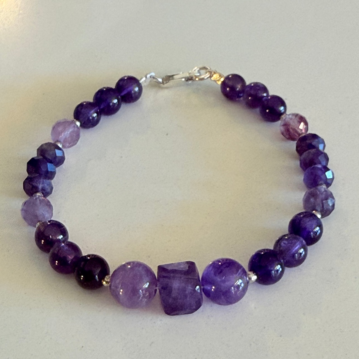 Amethyst Gemstone Bead Bracelet — Fine Silver & Sterling Silver