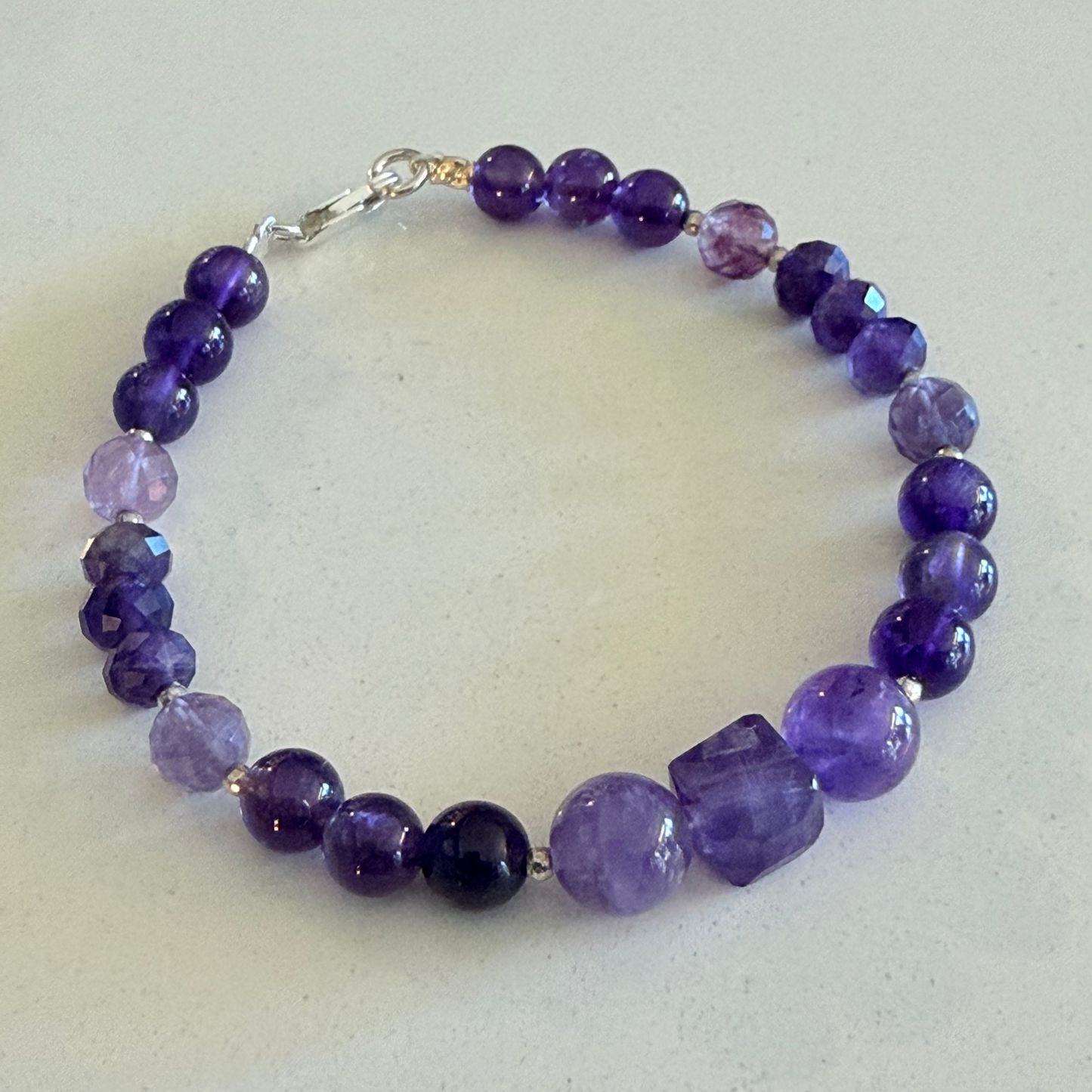 Amethyst Gemstone Bead Bracelet — Fine Silver & Sterling Silver