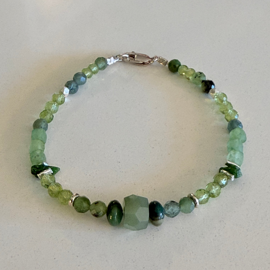 Peridot/Jade/Chrome Diopside/ Green Apatite Gemstone Bead Bracelet — Fine Silver & Sterling Silver (Copy)