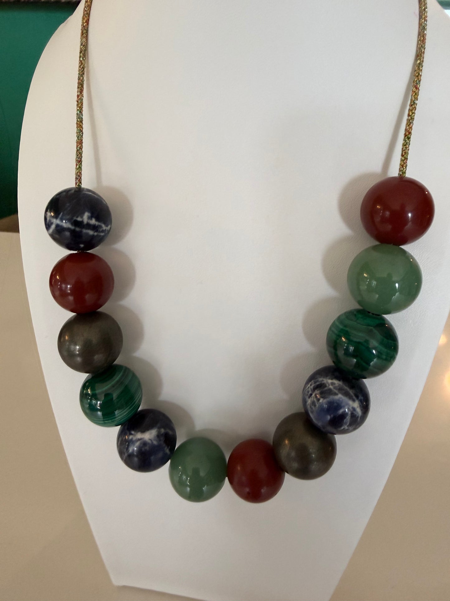 Fusion Alchemy — Mixed Gemstone Gold Lurex Cord Necklace