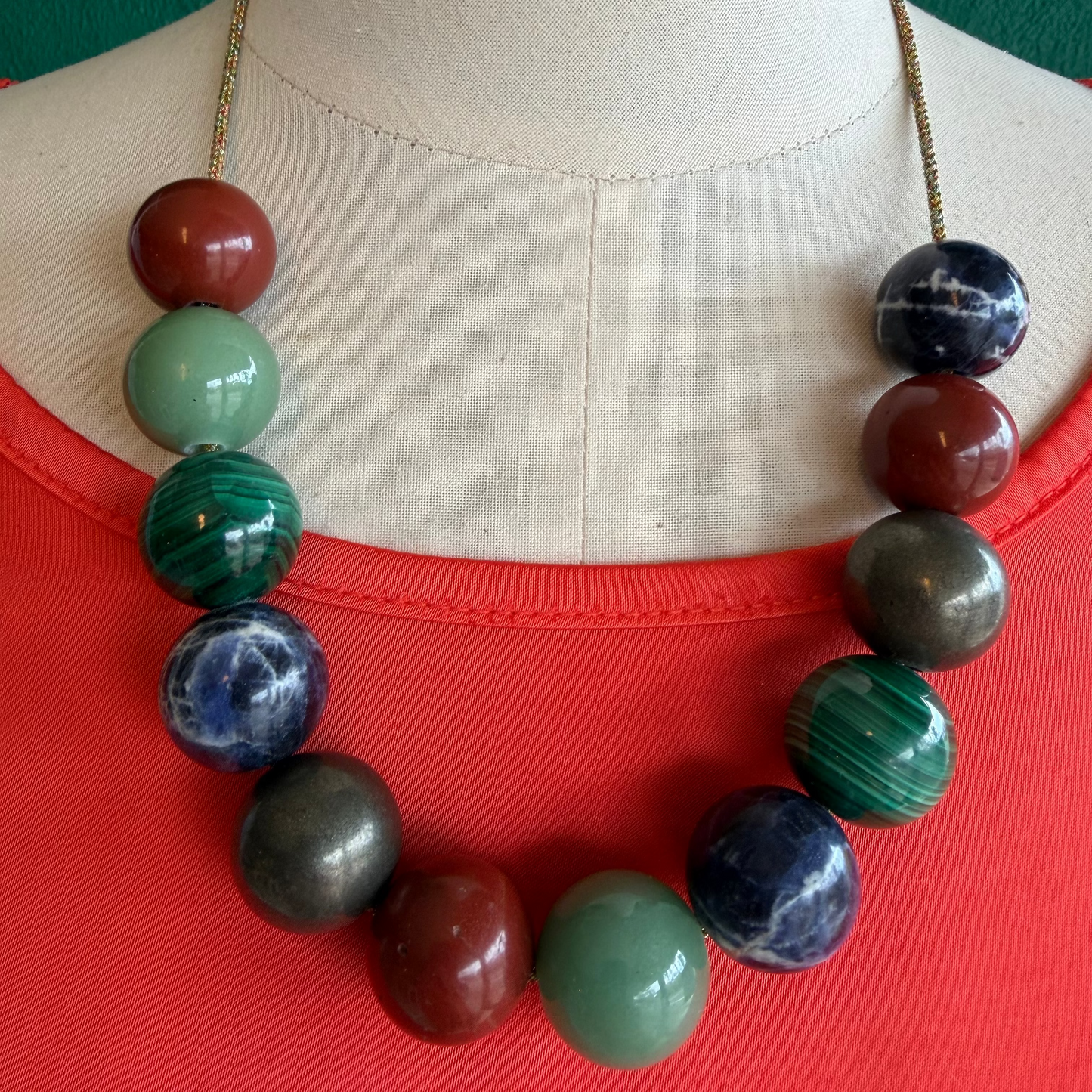 Fusion Alchemy — Mixed Gemstone Gold Lurex Cord Necklace