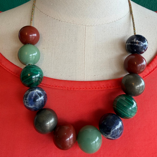 Fusion Alchemy — Mixed Gemstone Gold Lurex Cord Necklace