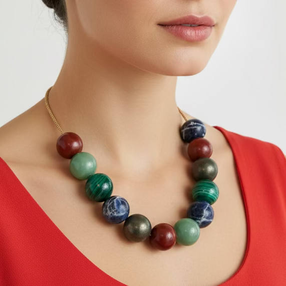 Fusion Alchemy — Mixed Gemstone Gold Lurex Cord Necklace