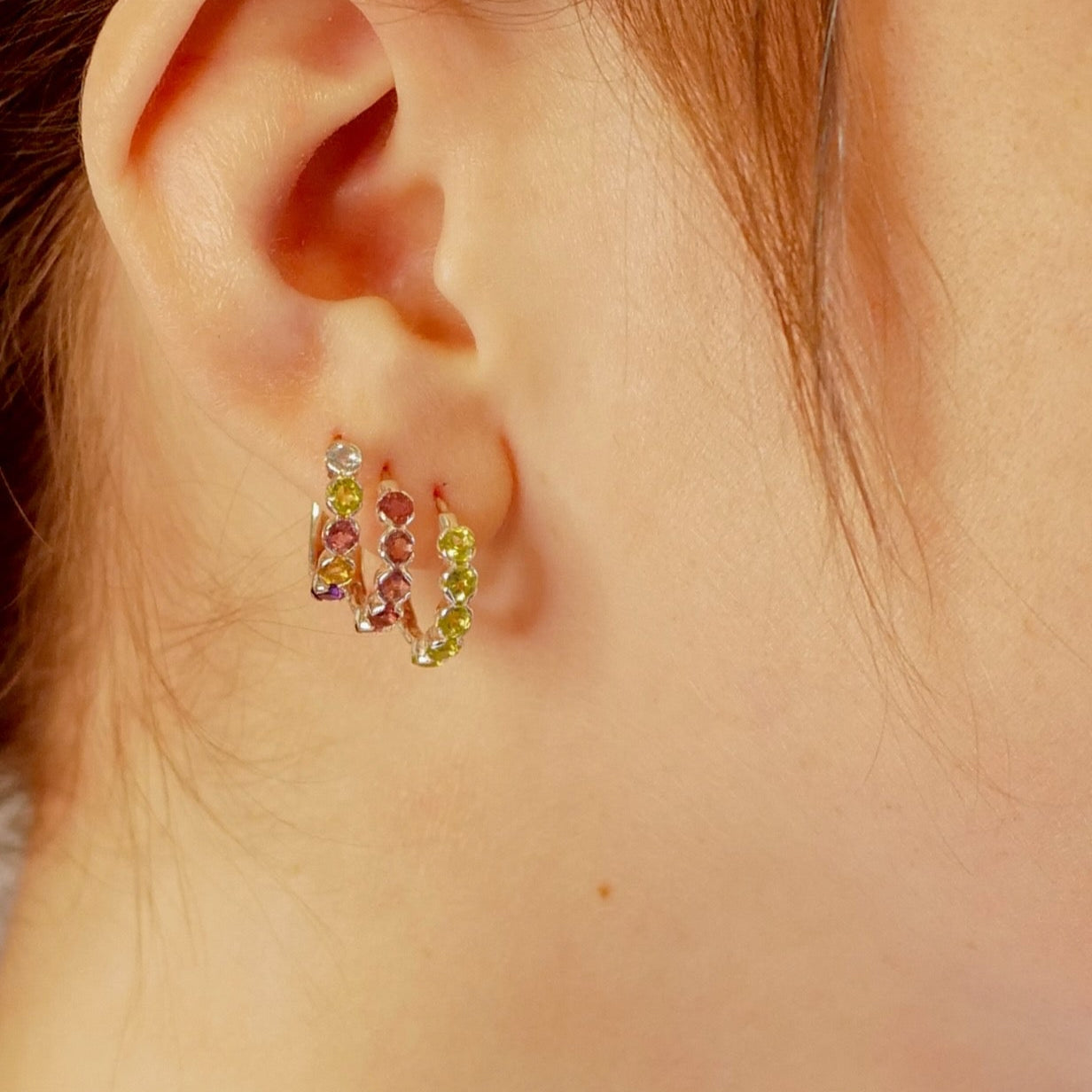 Hoop Huggies Sterling Silver Earrings- Peridot or Pink Tourmaline or Multi-Gemstone
