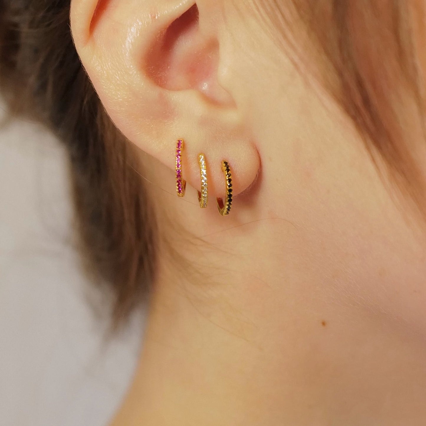 Ruby Mini Pave Huggies 18kt Yellow Gold/Sterling Silver Stud Earrings