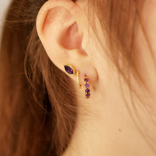 Amethyst Hoop Huggies 18kt Yellow Gold Plated on Sterling Silver Earrings