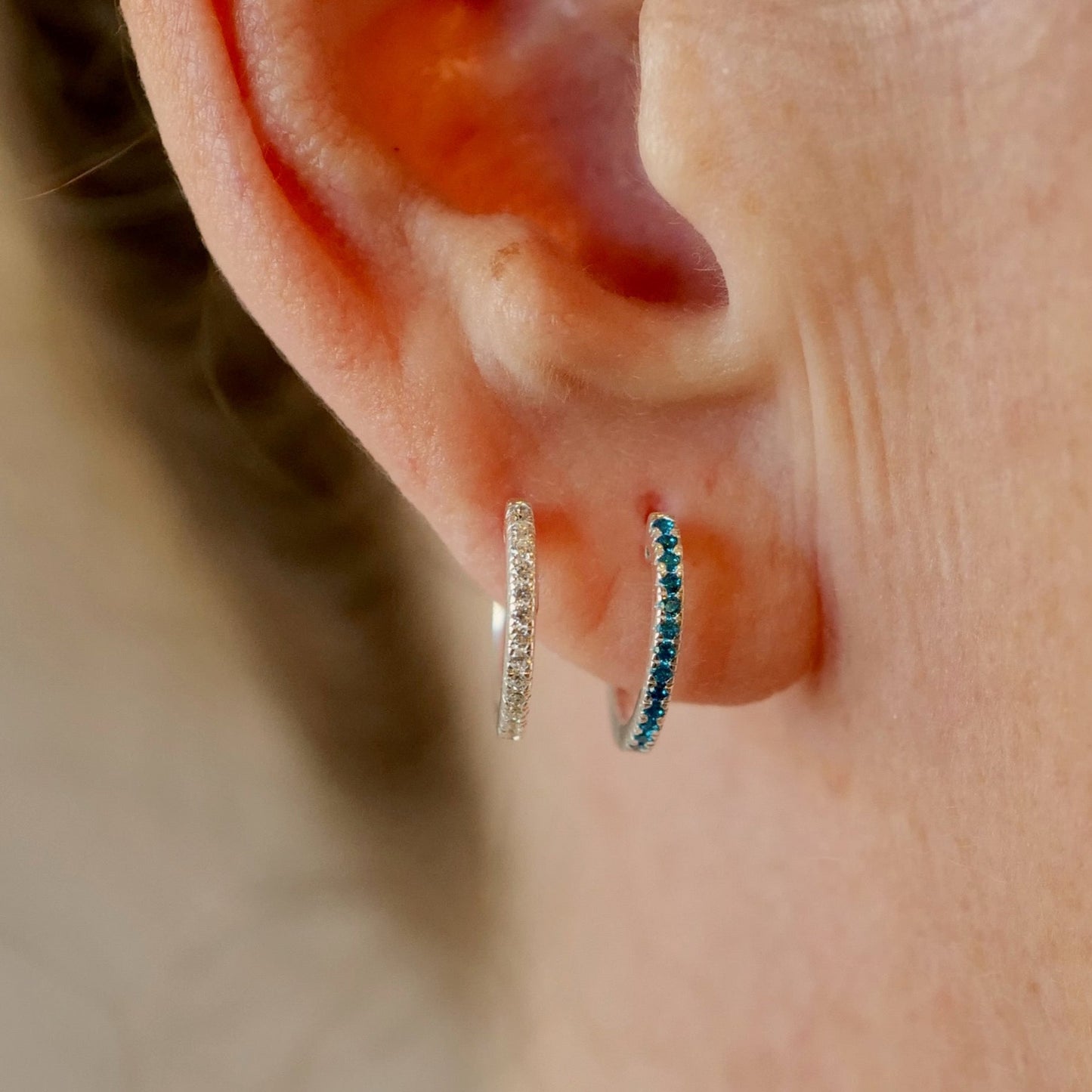 White Zircon Mini Pave Huggies Sterling Silver Stud Earrings