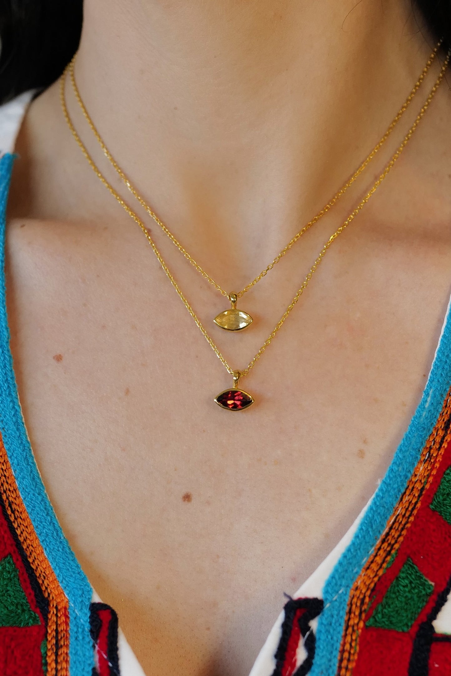 Eye Citrine & Yellow Gold on Sterling Silver Necklace